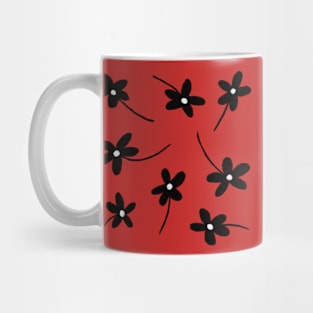 Simple Small Black Flower Pattern on White Mug